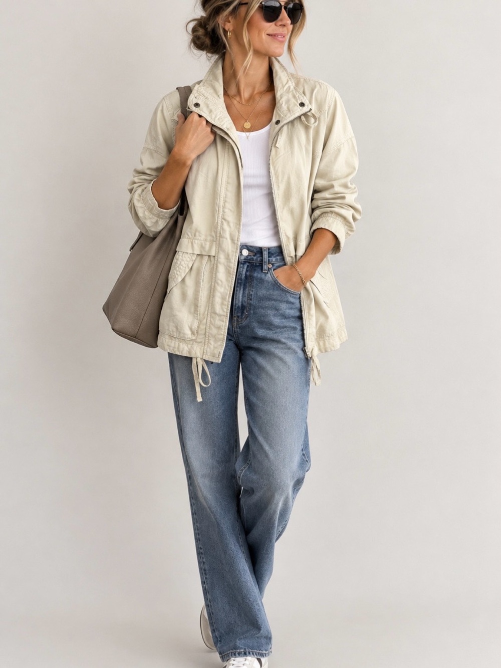 Susina Light Beige Utility Anorak Jacket